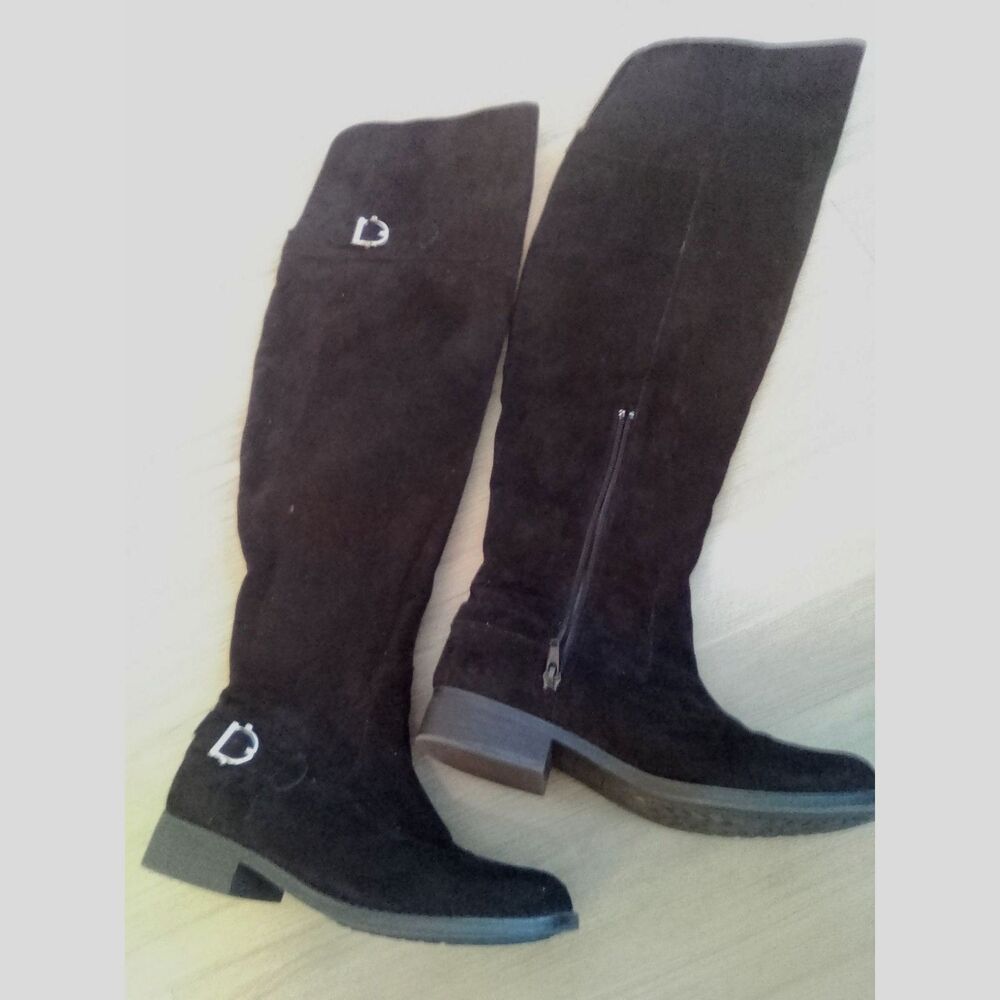 Ar Adarra women's faux suede knee-high boots, black, size 7.5 (W)